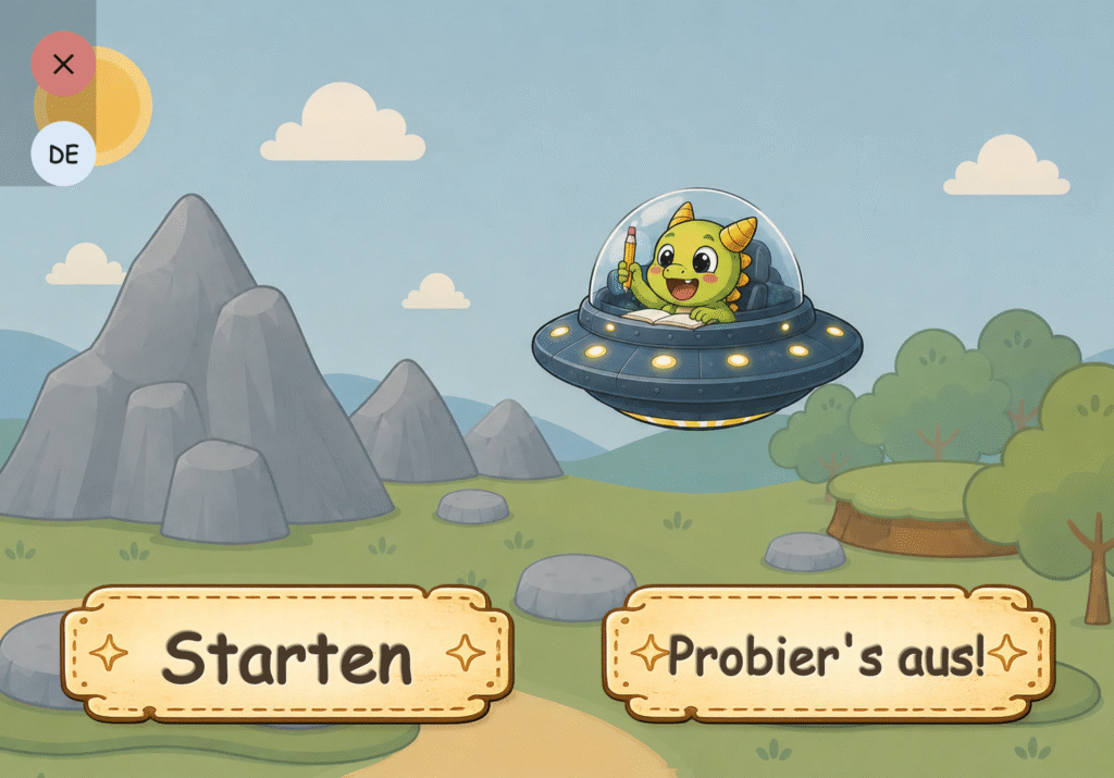 Booost Pro Startbildschirm mit dem Drachen Tabi im Ufo